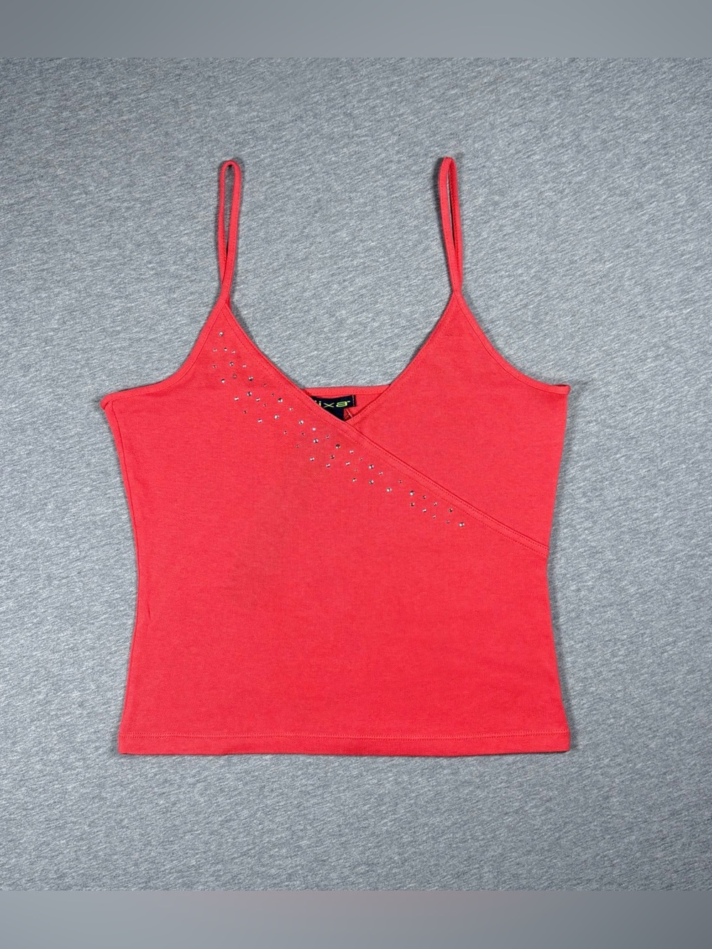 Y2K Tank Top V-Neck Crop Top Cami Coral Rhinestones Women’s Large Lixa NWT